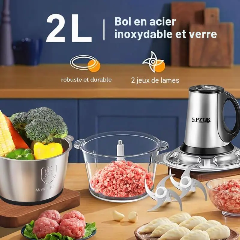 Hachoir SPZTJK avec bol en acier inoxydable 8 tasses, image 2